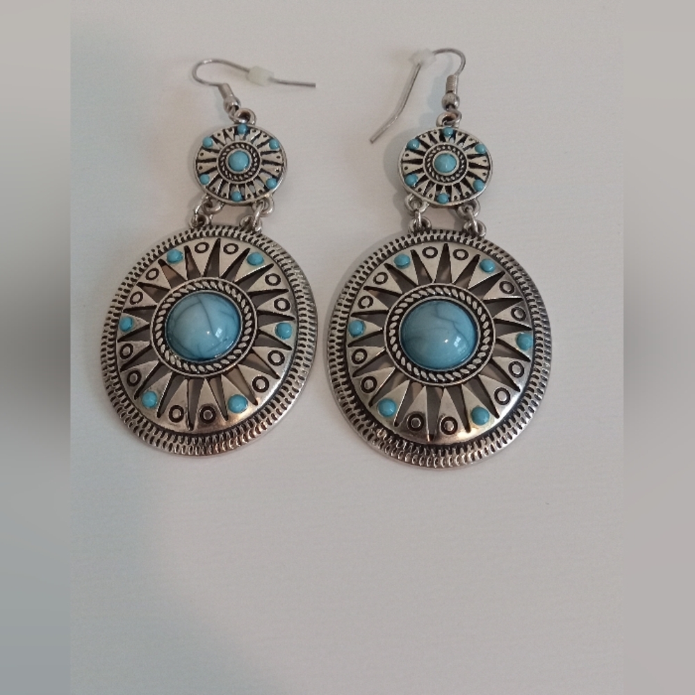 Silver & blue circle earrings
